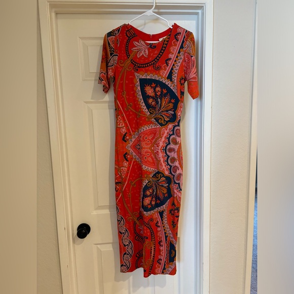 Farm Rio for Anthropologie Orange and Navy Giannina Sheath Dress -Sz Small - Picture 2 of 8